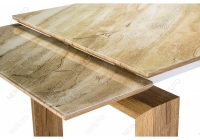 Стеклянный стол Даос бежевый мрамор / дуб монтана